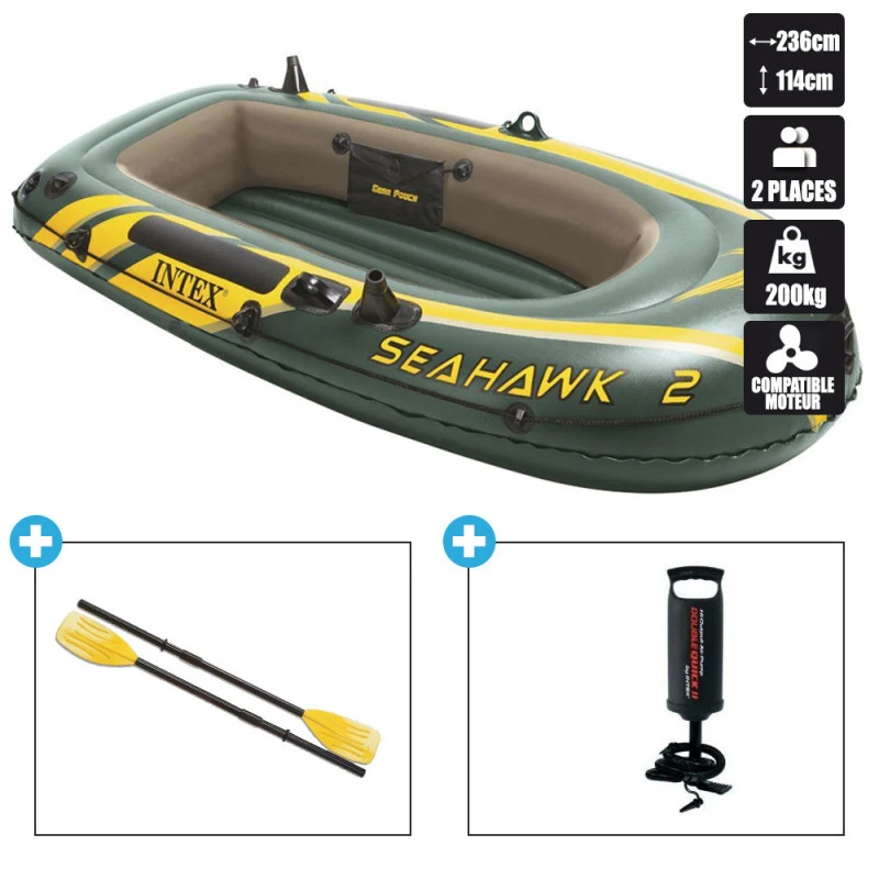 BATEAU GONFLABLE INTEX SEAHAWK 2 + 2 RAMES + GONFLEUR 4 BATEAU GONFLABLE INTEX SEAHAWK 2 + 2 RAMES + GONFLEUR – Image 2